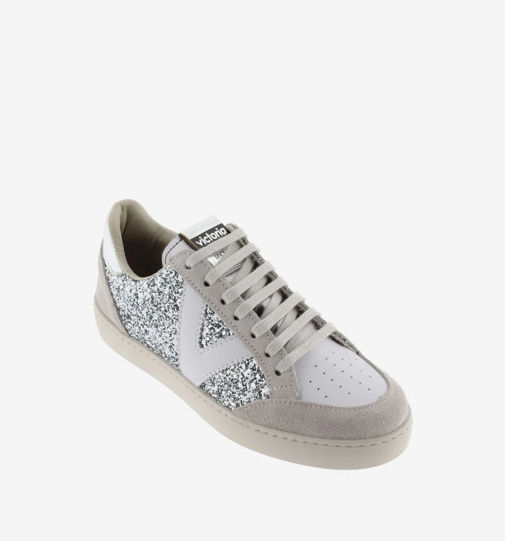 BERLÍN GLITTER Baskets argentées pour femme PLATA