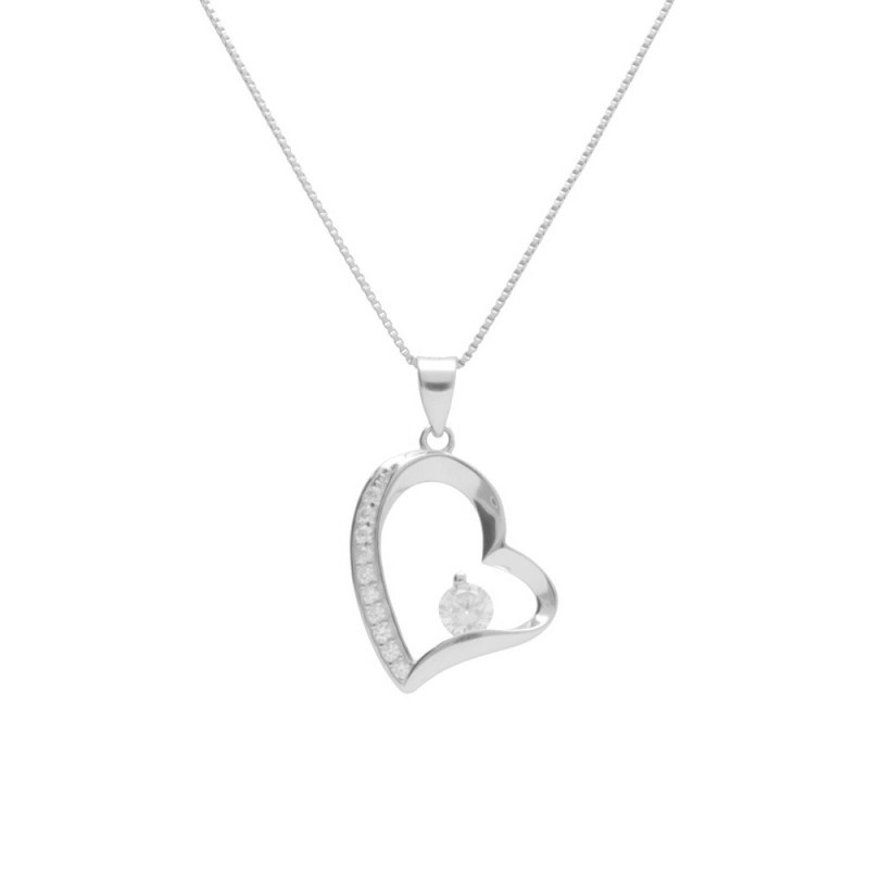 Collier Argent 925/000 Rhodié - Coeur Pavé de Zirconiums
