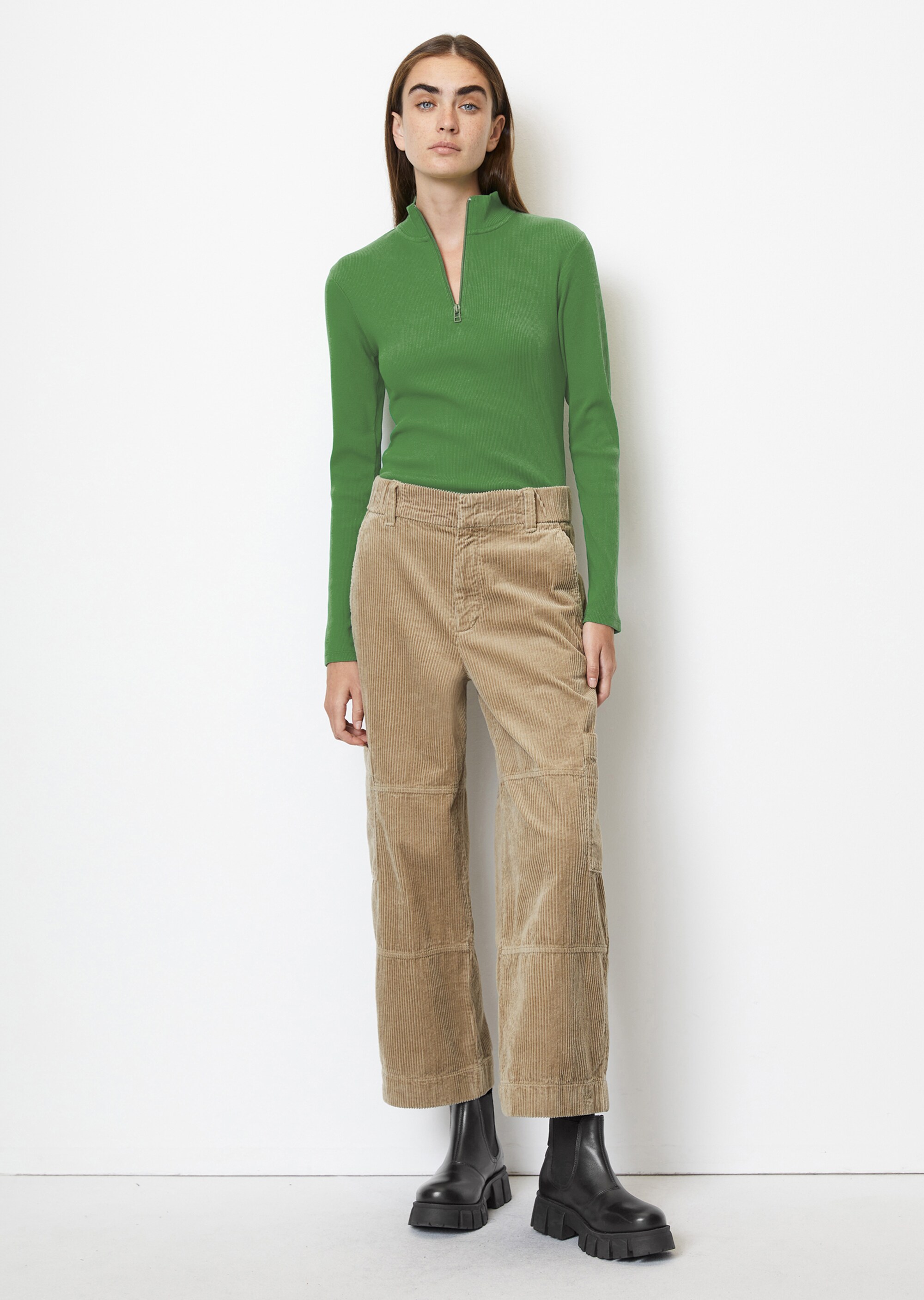 Zip-Longsleeve slim aus softem Rib-Jersey