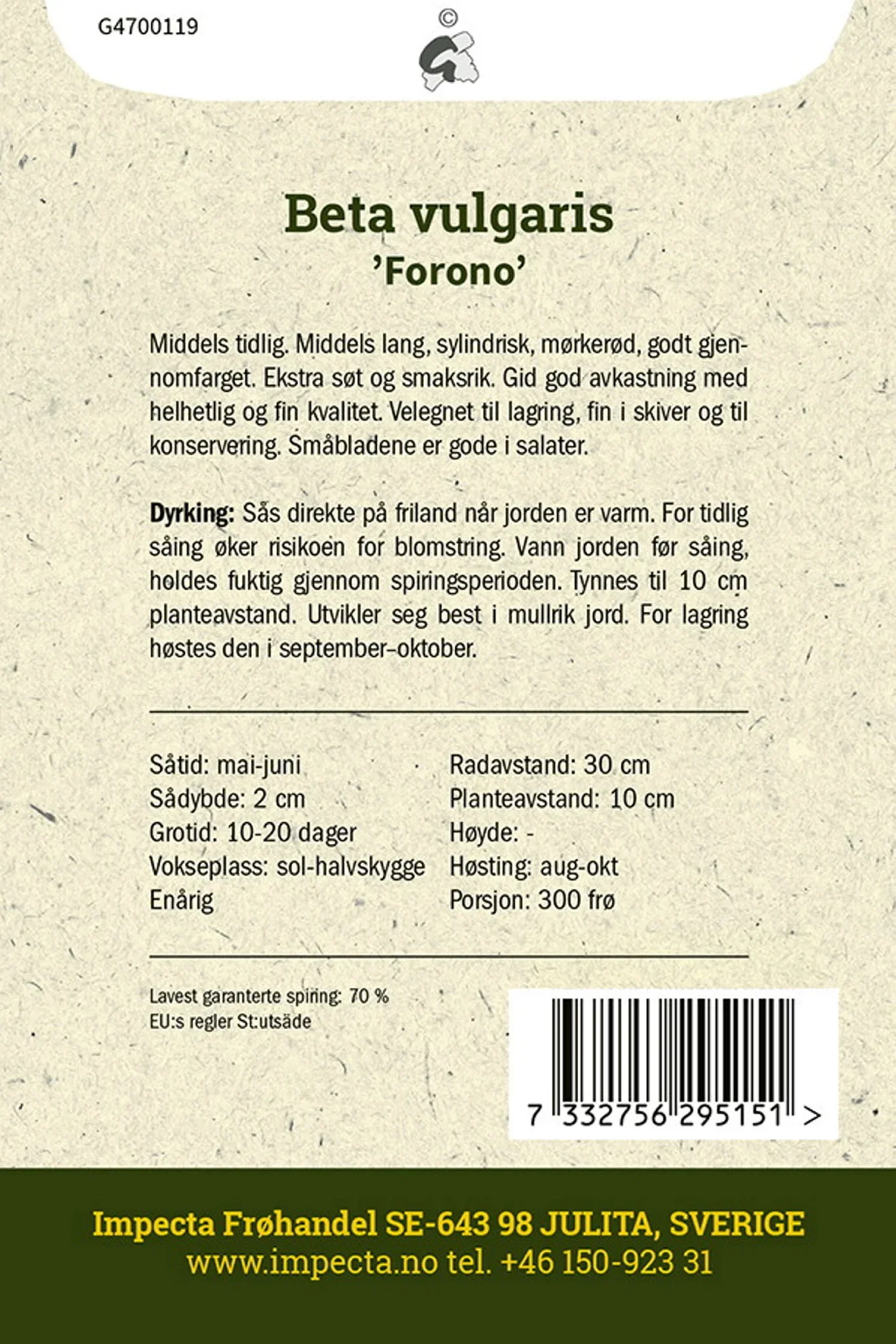 Beta vulgaris 'Forono' Rødbete 'Forono'