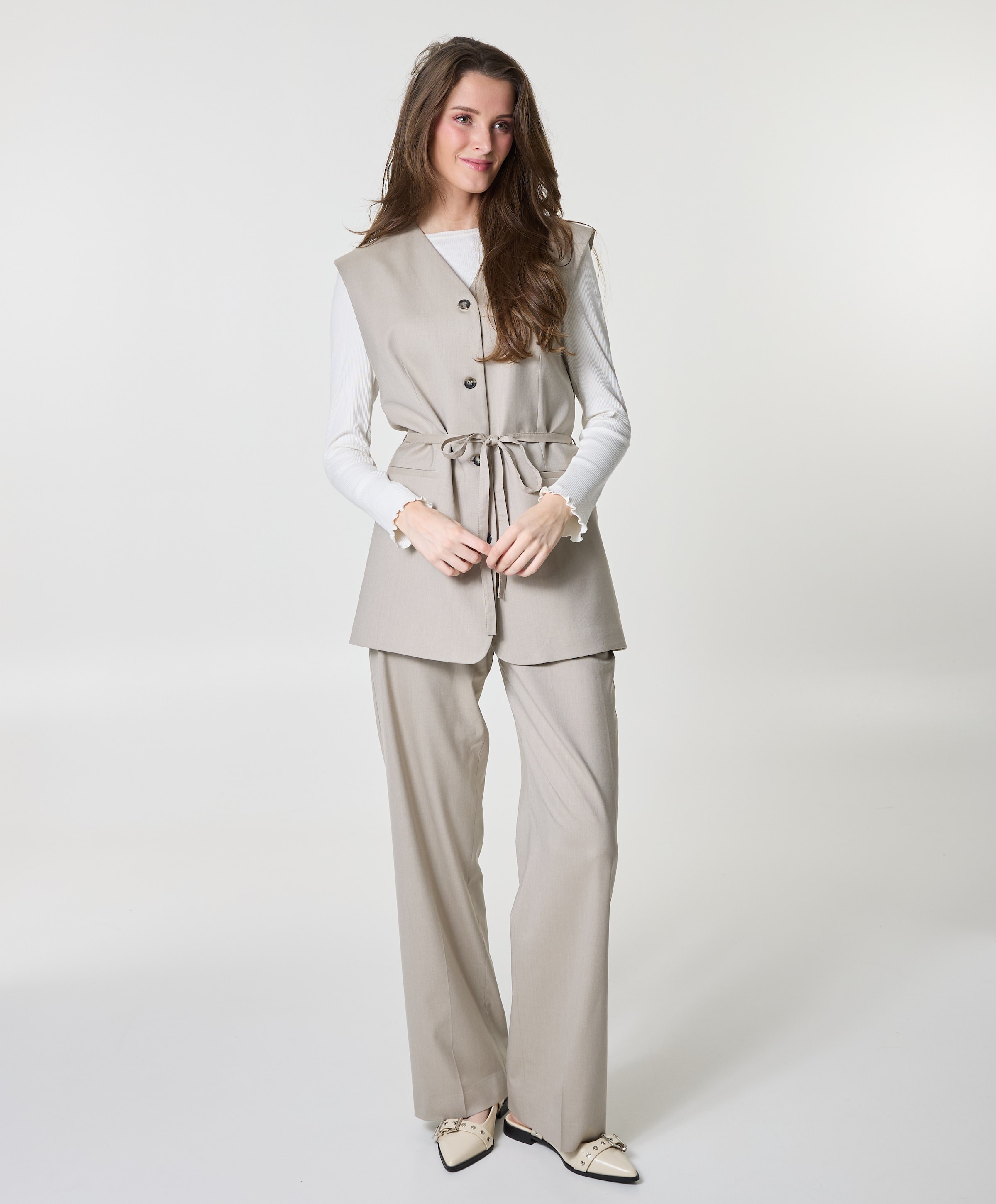 Selected SLFWIDE LISA MW dames pantalon beige