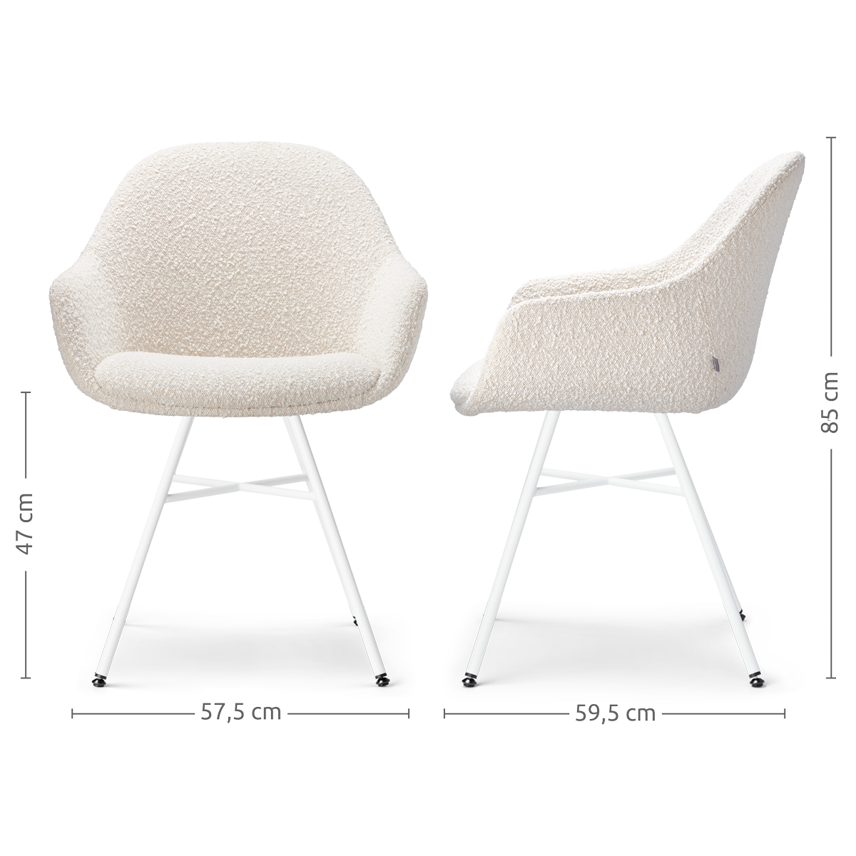 Eetkamerstoel Noa-Mae bouclé beige - wit onderstel