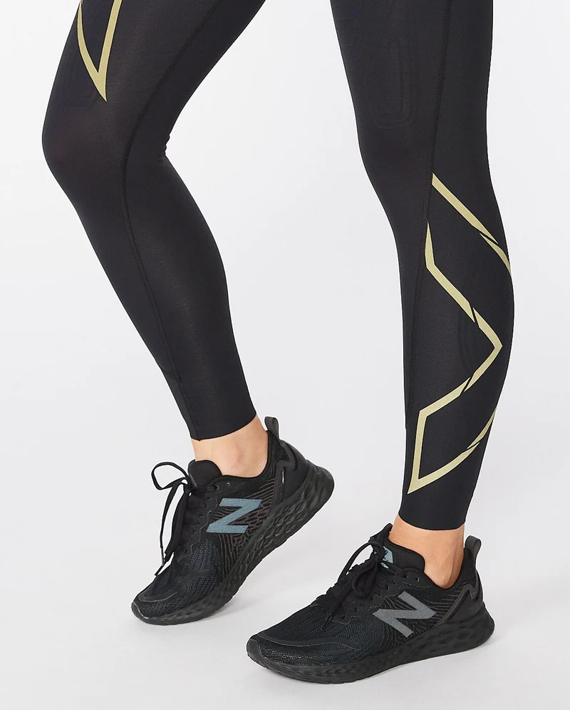 Light Speed Mid-Rise Compression Tights Dame Black/Gold Reflective