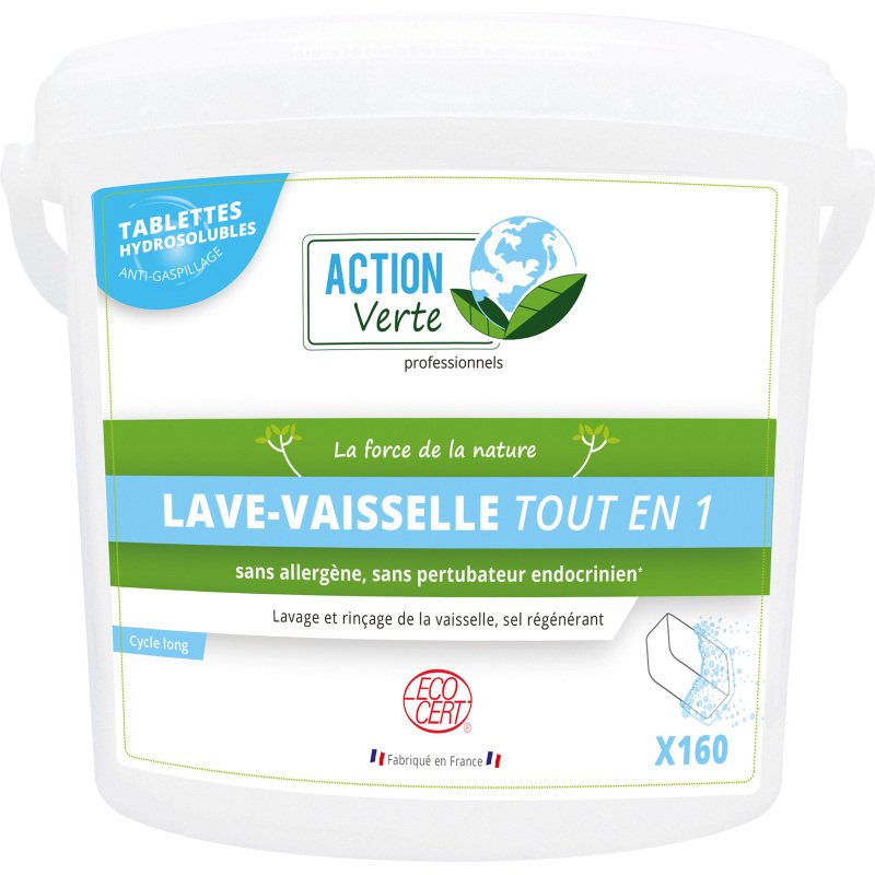 Tablettes lave-vaisselle Action Verte professionnels Tout en 1 - Seau de 160