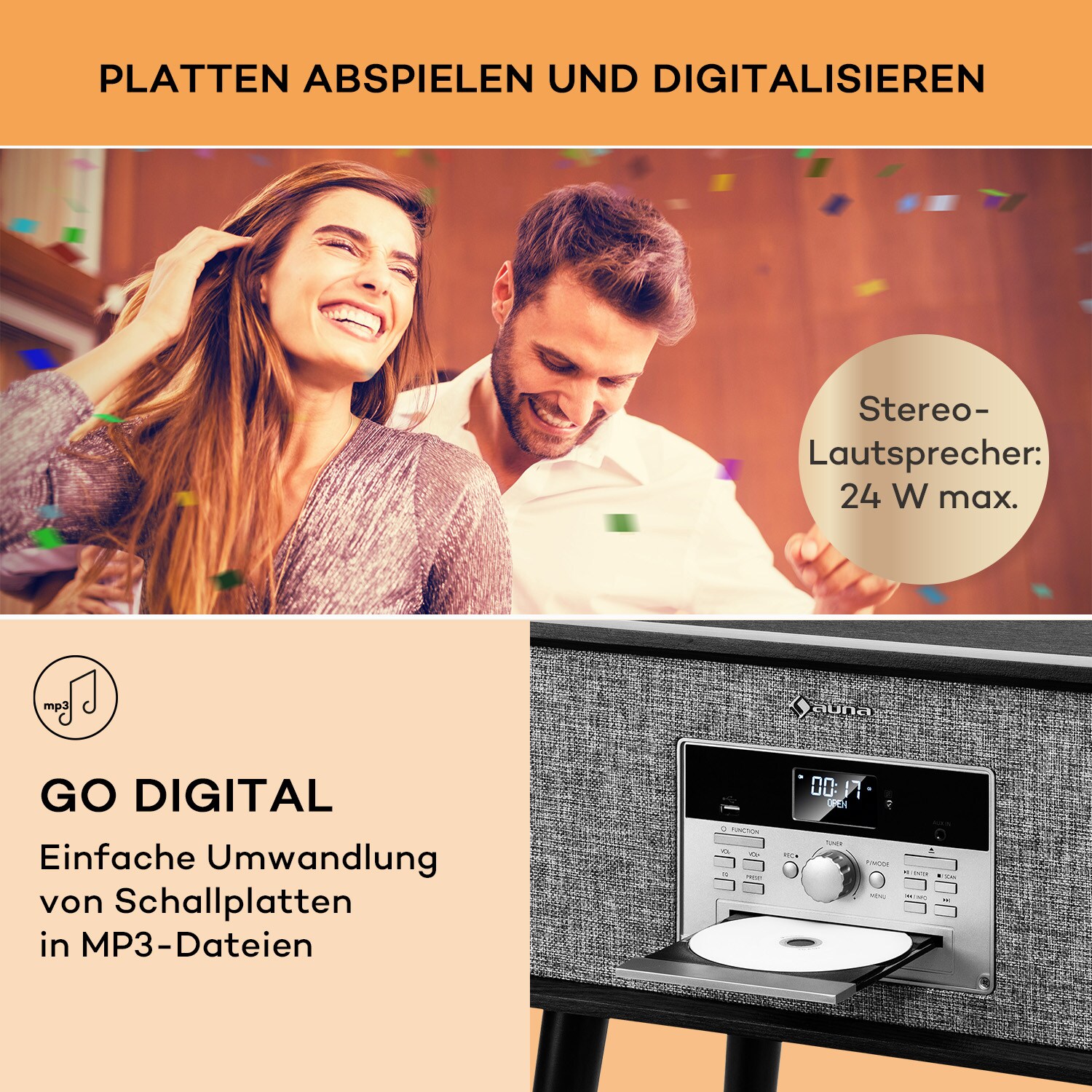 Mary Ann Plattenspieler 33 ? / 45 / 78 U/min CD DAB+ UKW BT USB Schwarz