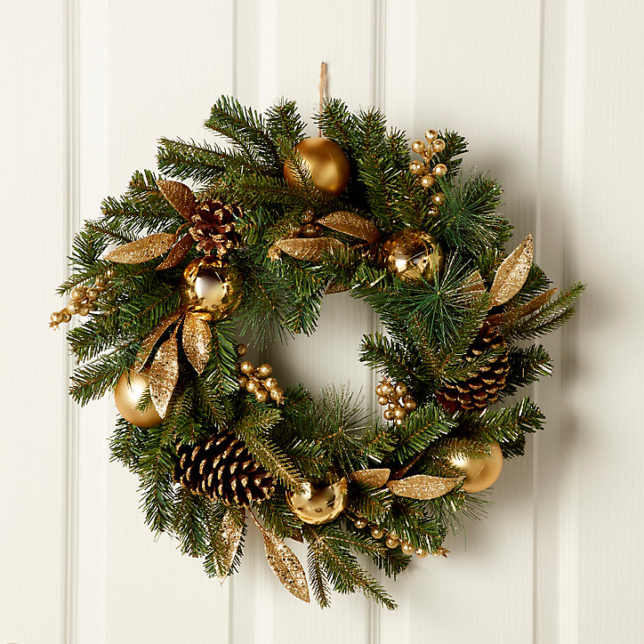 Couronne de Noël avec ornements coloris doré, diam. 50 cm