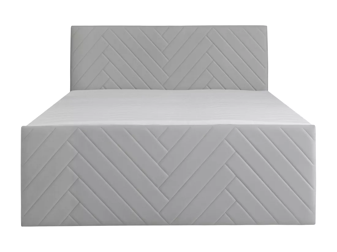 Ensemble complet literie déco tête de lit + sommiers coffre + matelas + surmatelas - 180 x 200 cm - Velours - Gris clair - MAKANA de YSMÉE