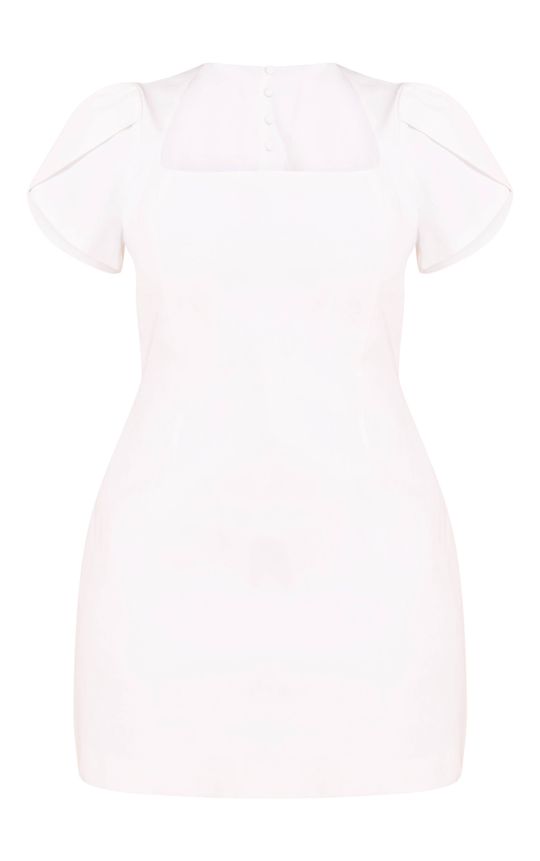 Blanc Robe Mini Moulante Shape À Encolure Carrée, Dos Ouvert Et Boutonnage Devant
