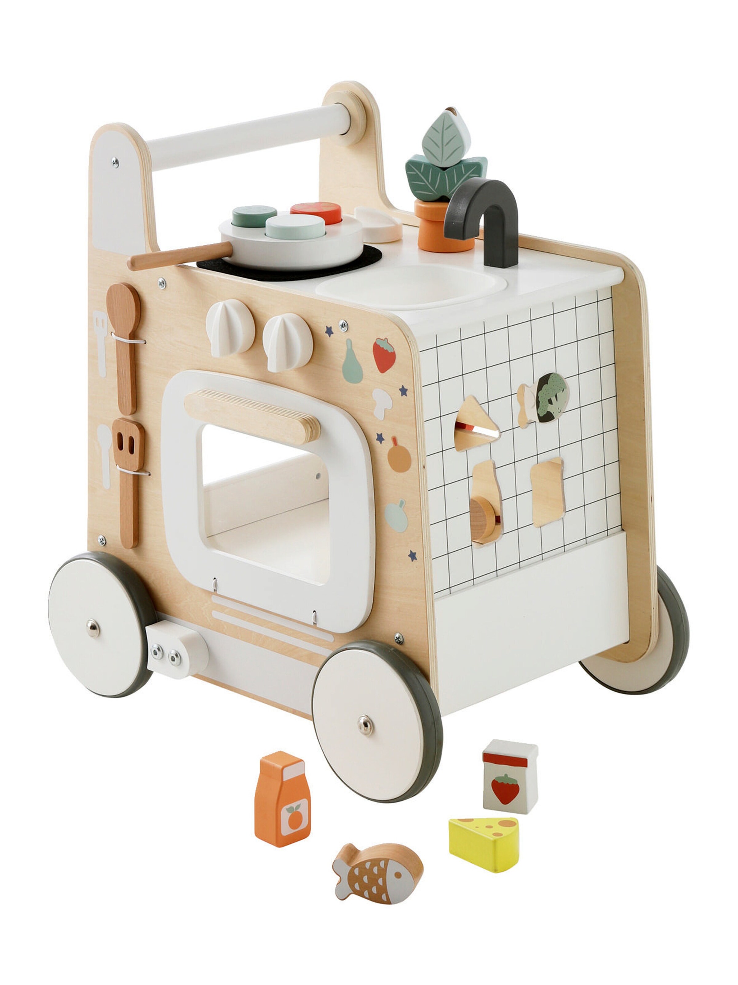 Vertbaudet 3-in-1-Lauflernwagen mit Spielküche FSC® natur/weiß