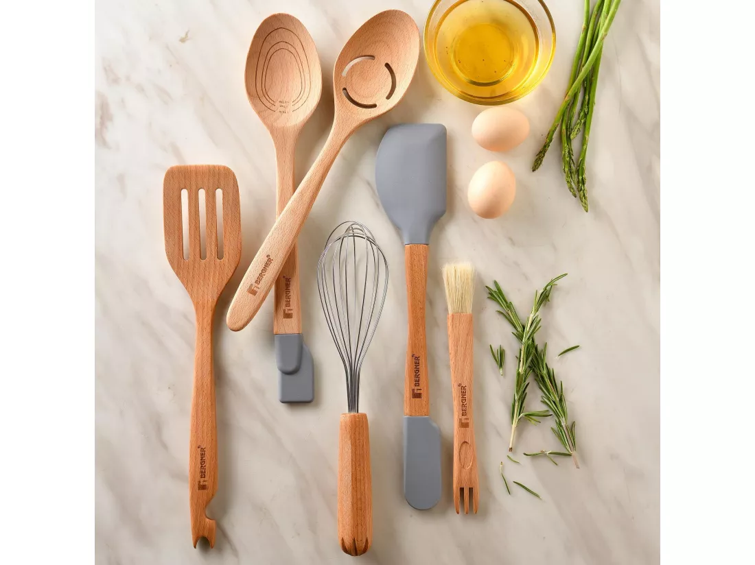 Lot de 3 ustensiles de cuisine multifonctions GENIUS 2 en 1 en acier inoxydable et silicone Bergner.