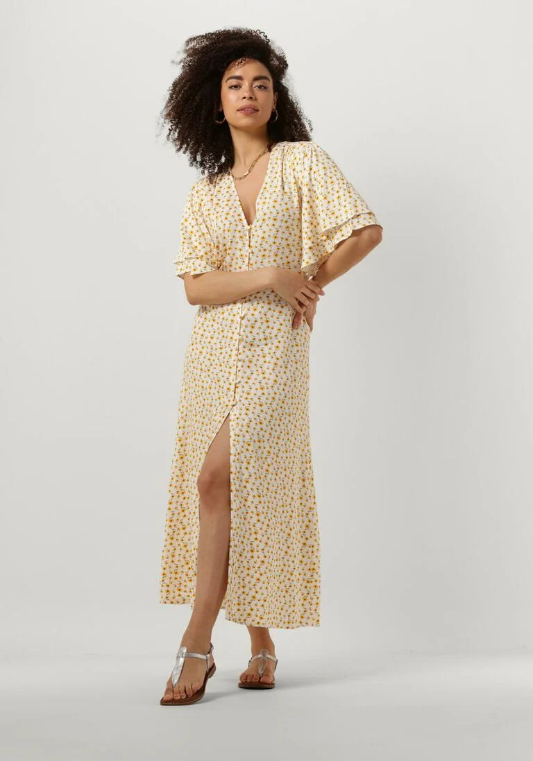 ANOTHER LABEL gele another label midi jurk clare flower dress s/s