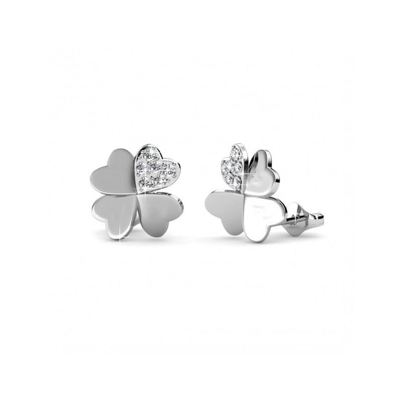 Boucles d'oreilles Lucky Clover  - Argenté et Cristal