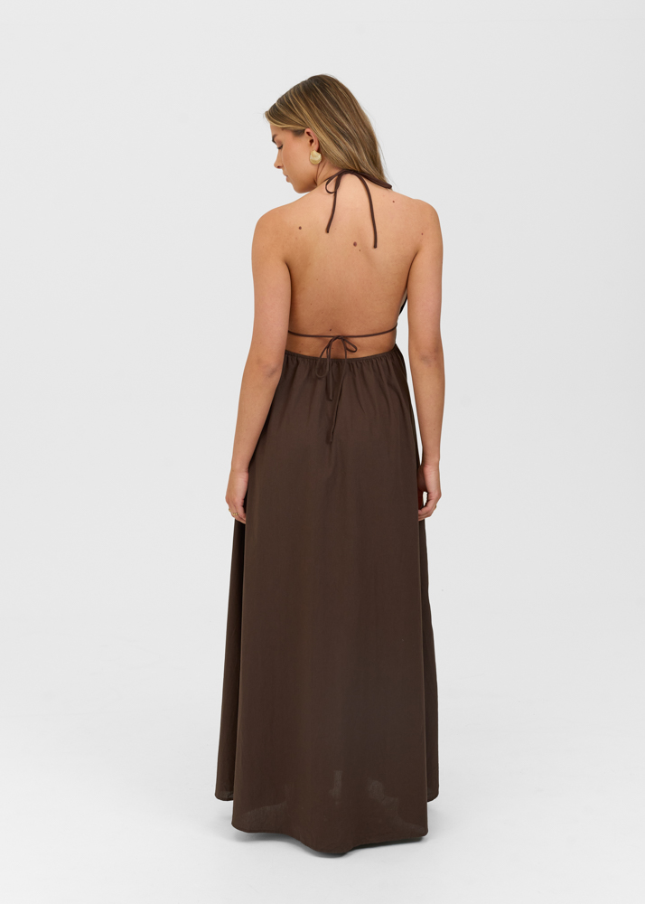Bibi maxi jurk choco bruin
