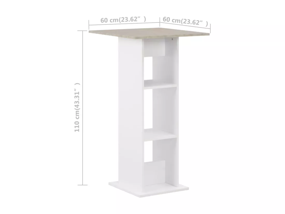 Table de bar Blanc et béton 60x60x110 cm