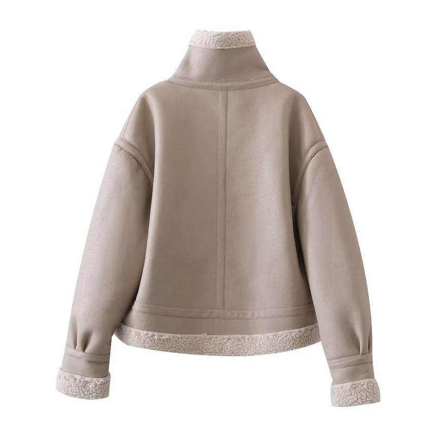 Overing - Lange mouwen imitatieleren fleece jas met rits