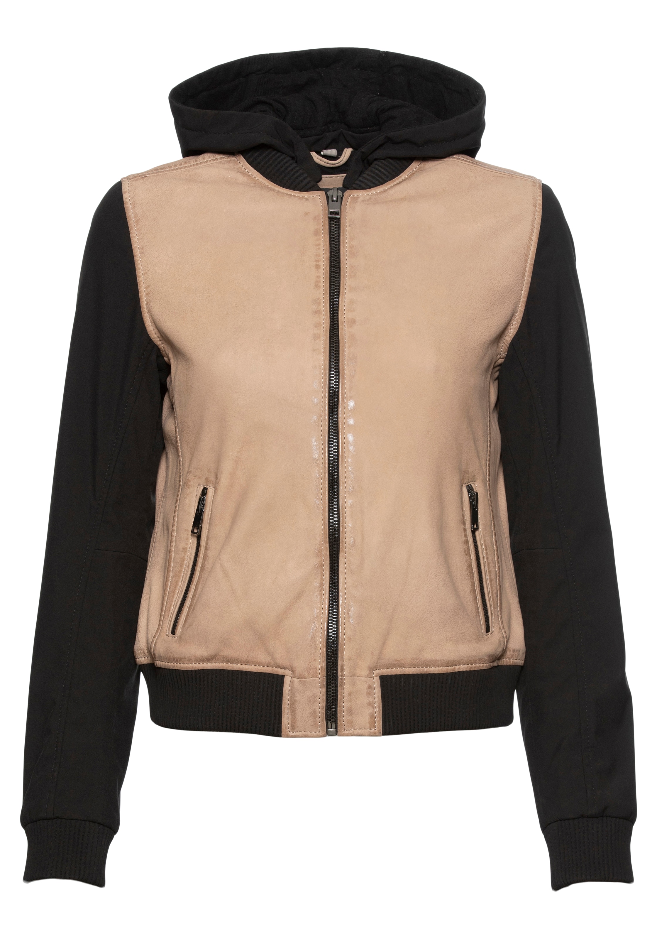 Mauritius Lederjacke »GWHanja OT« mit Kapuze im Materialmix
