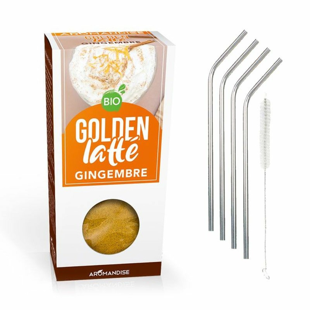 Latte au curcuma & gingembre 60 g + 4 pailles en inox
