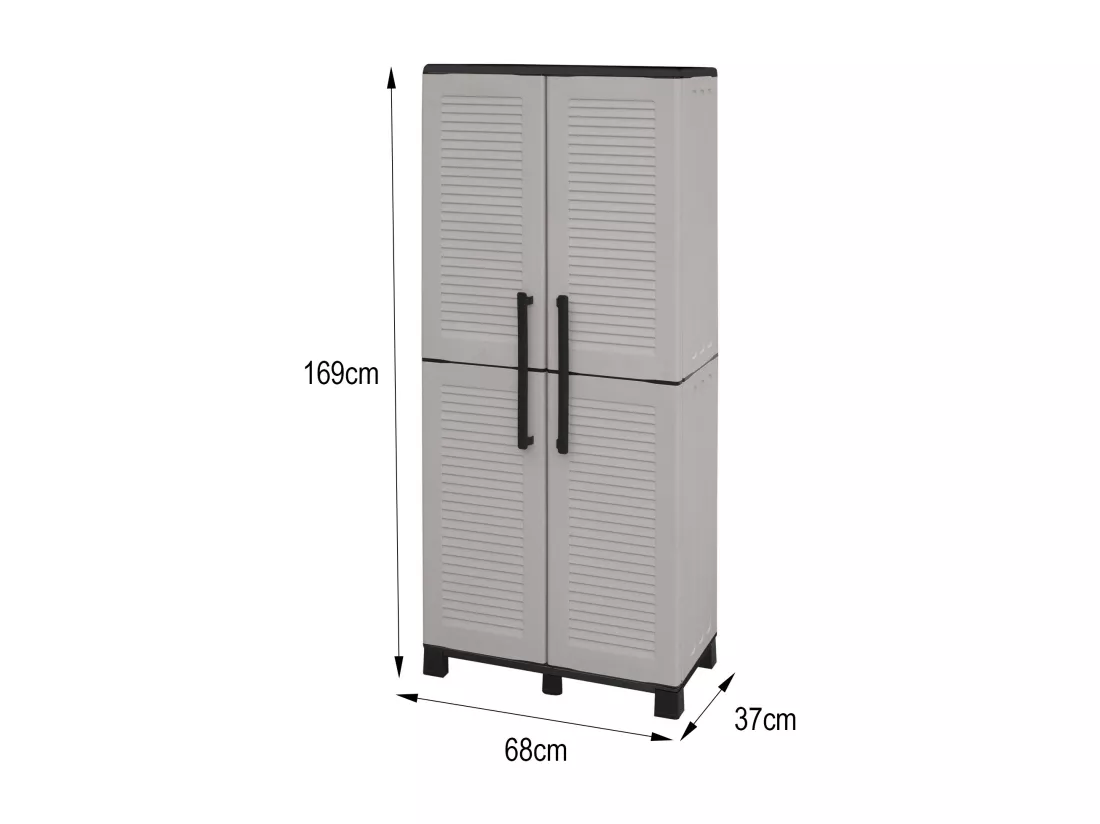 Armoire d'extérieur Veurne, Armoire à balais, Armoire d'extérieur 2 portes, 100% Made in Italy, 68x37h169 cm, Gris clair et noir, Finition rayée