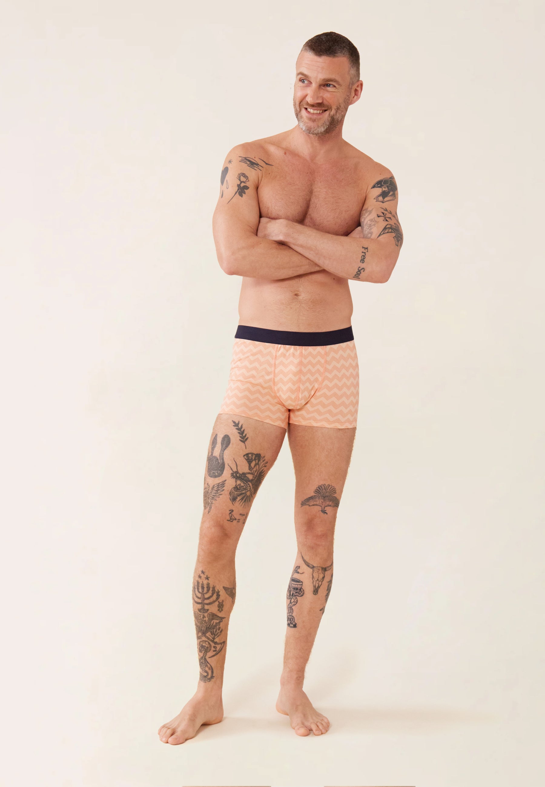 Boxer en coton-Marius Chevron Zig Zag Tango Abricot
