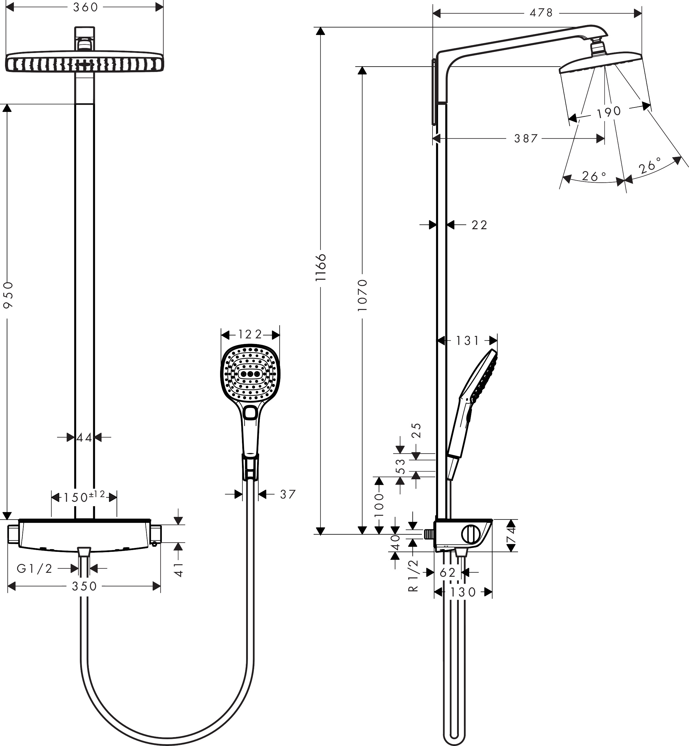 Hansgrohe Raindance E opbouw regendouche waterbesparend met planchet chroom/wit