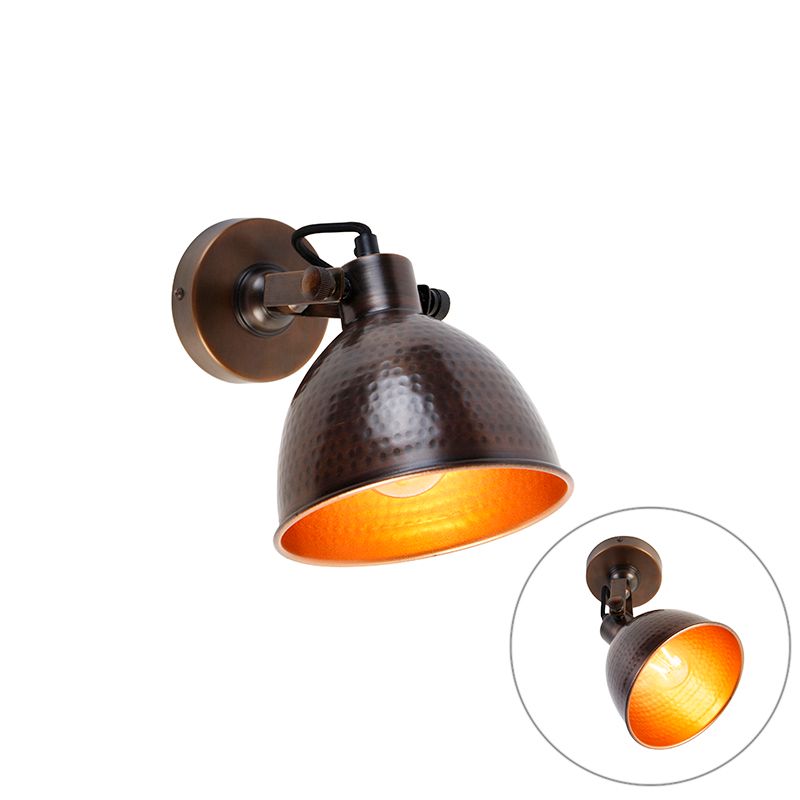 Industriële wandlamp brons met koper verstelbaar - Liko