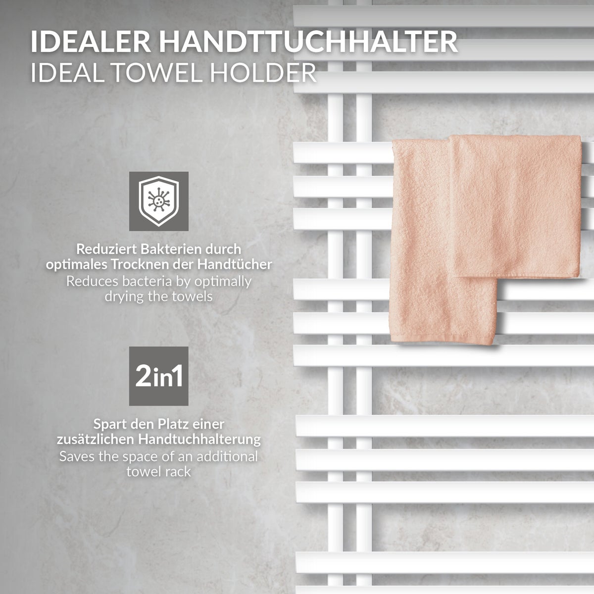 ECD Germany Iron EM Design Badkamerradiator - 500 x 1600 mm - Wit - Designradiator Paneelradiator Handdoekwarmer Handdoekdroger Verwarmingsradiator