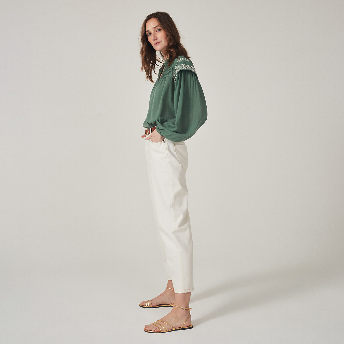 COLEÇÕES LA REDOUTE<br>Mom jeans, algodão orgânico, Signature PAULINE