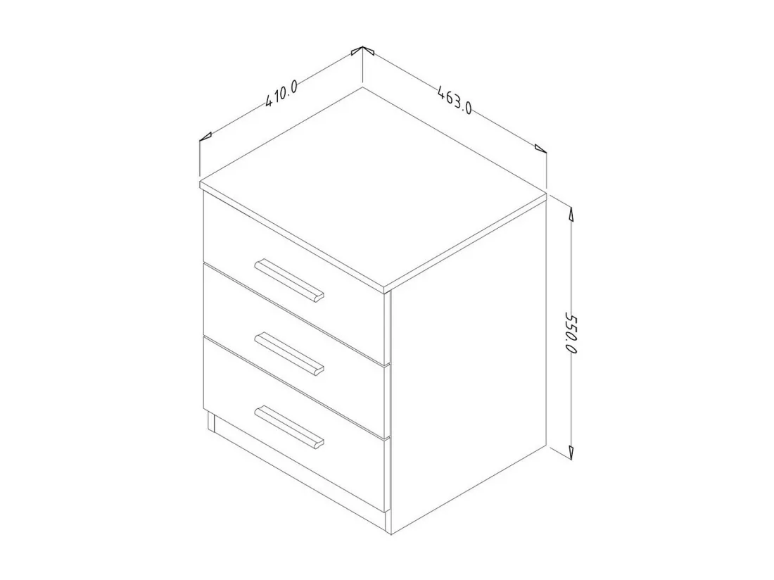 Chambre à coucher complète collection EOS : Armoire 200cm, Lit 180x200, commode, chevets. Couleur blanc mat
