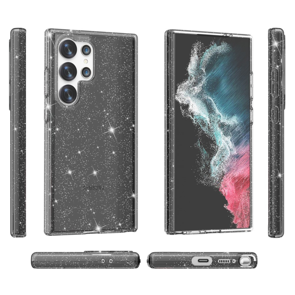 Samsung Galaxy S24 Ultra Hybrid Hardcase Schutzhülle im Glitzer Design - Grau / Transparent
