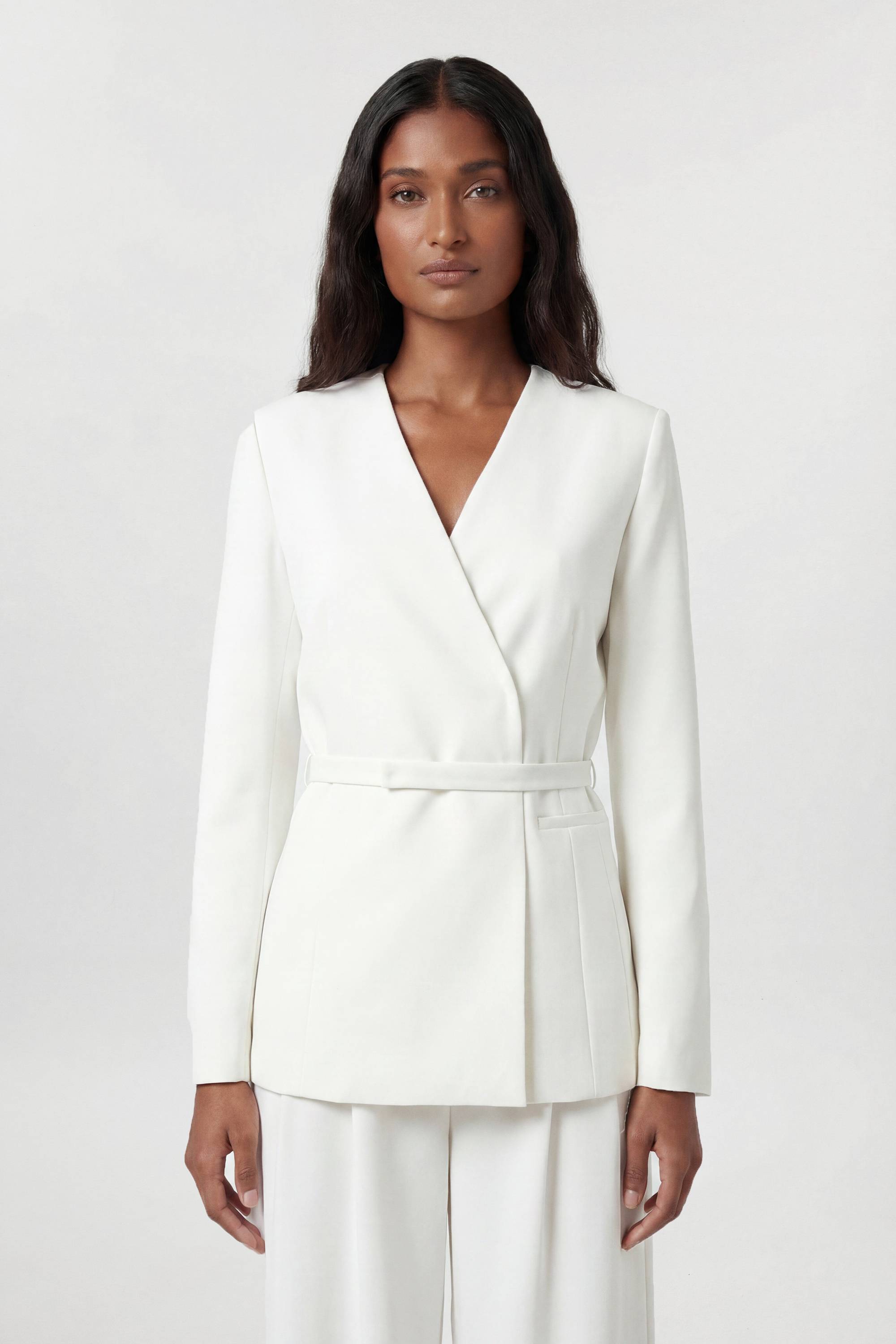 KarenMillen Blazer Ajusté Sans Col En Viscose Stretch Compacte