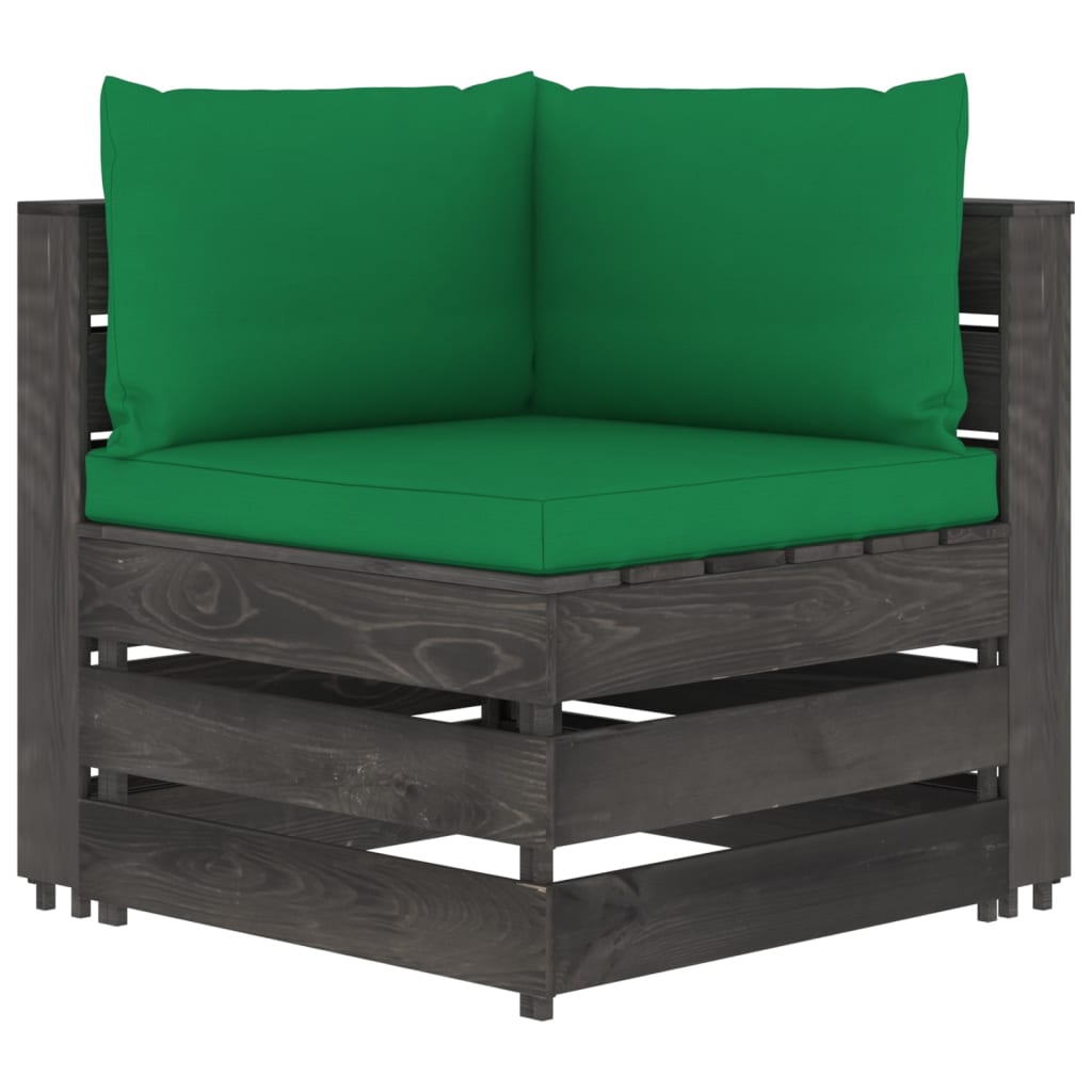 Salon de jardin meuble d'extérieur ensemble de mobilier 6 pièces avec coussins bois imprégné de gris