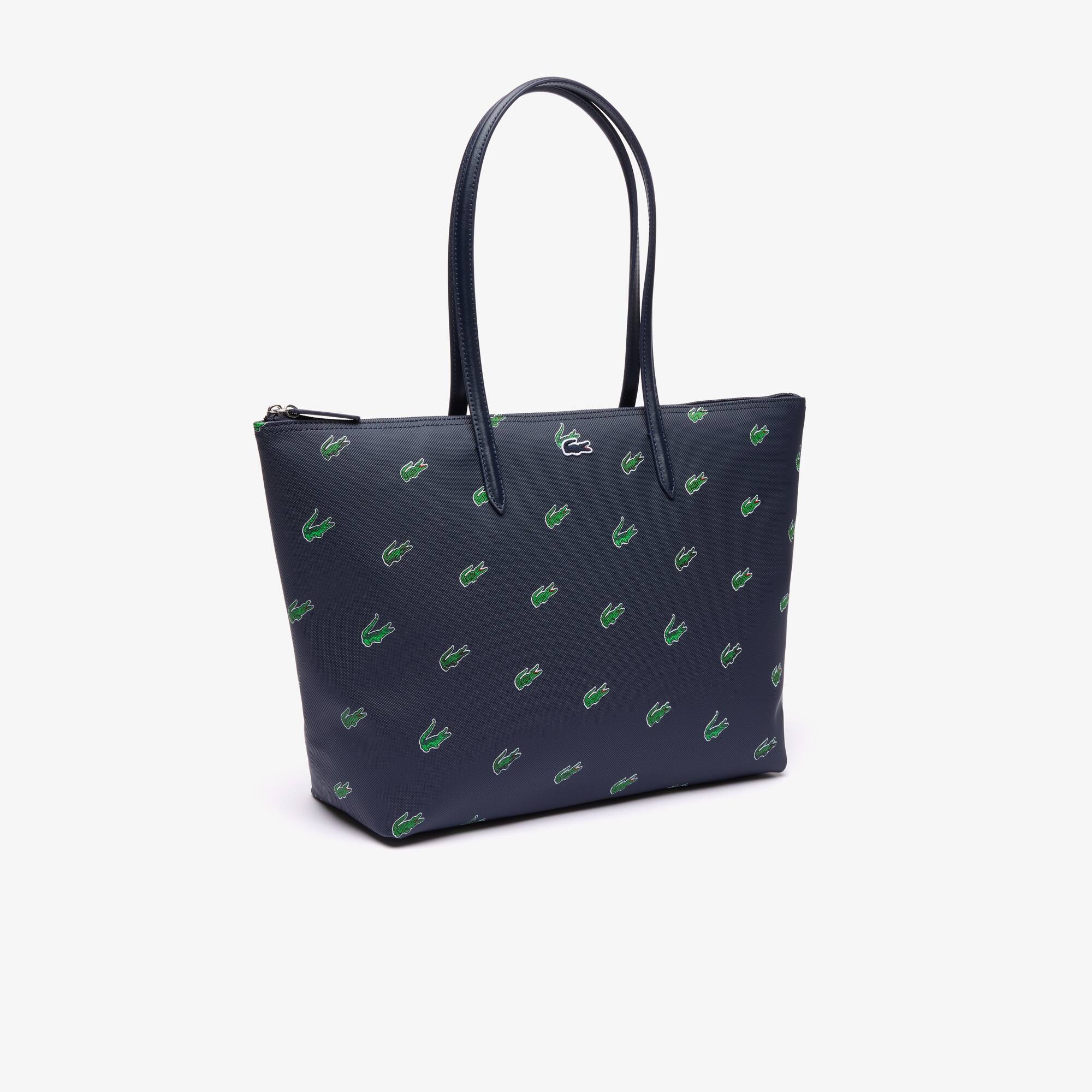 Sac cabas imprimé crocodile en toile enduite Sacs à main & Cabas - Bleu - Lacoste - Femme