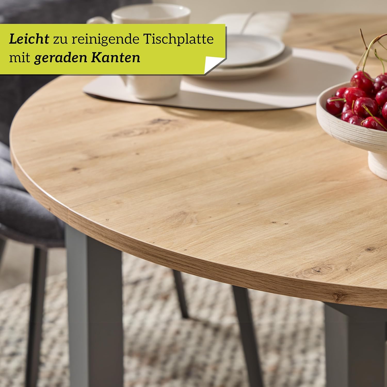 smart Esstisch Rund 100 cm Asteiche, Küchentisch ausziehbar bis 140 cm, Esszimmertisch aus Holzwerkstoff inkl. erweiterbare Auszugsplatte, moderner Tisch für bis zu 6 Personen