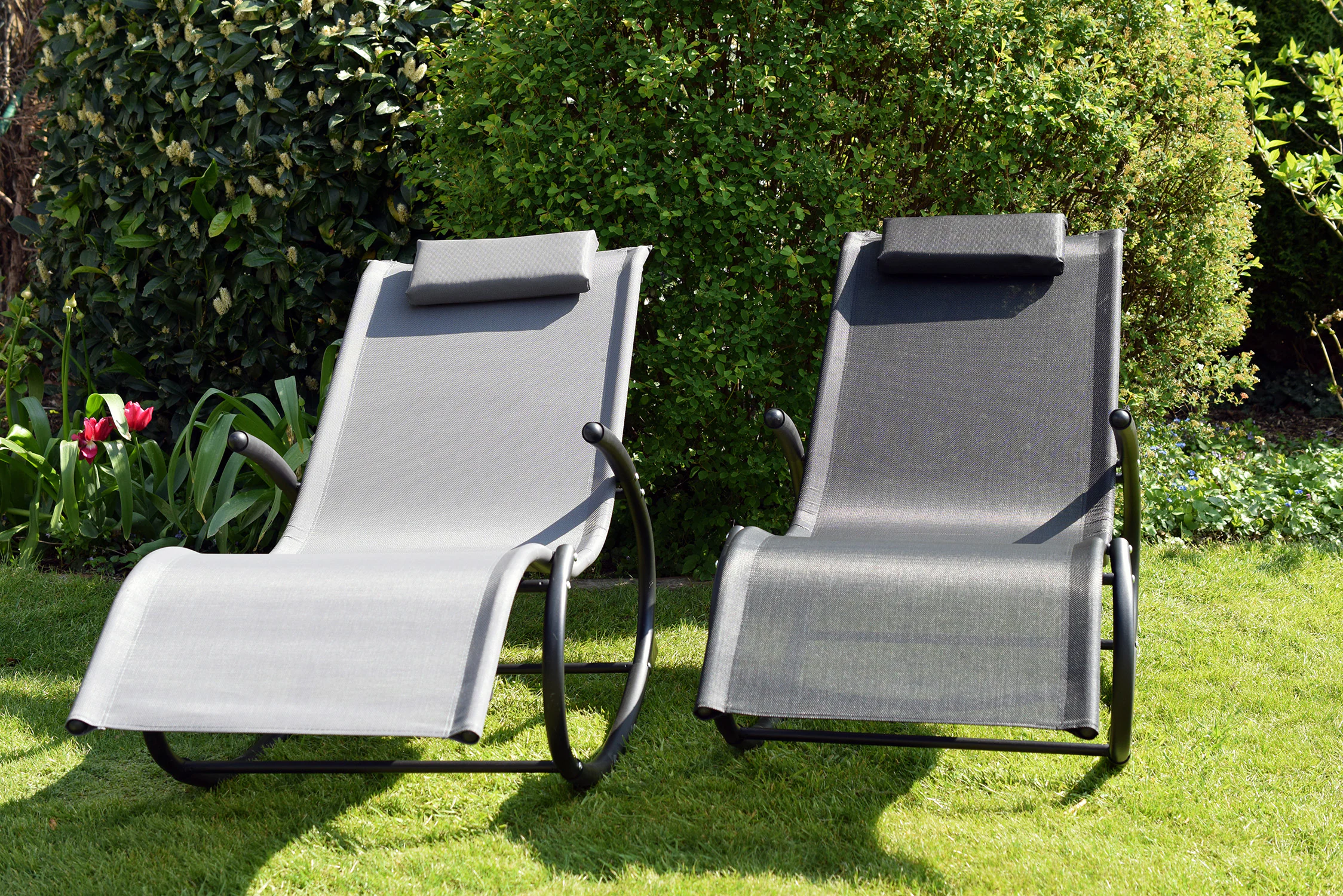 CHILLROI® Schaukelgartenstuhl grau Gartenliege Liegestuhl Sonnenliege