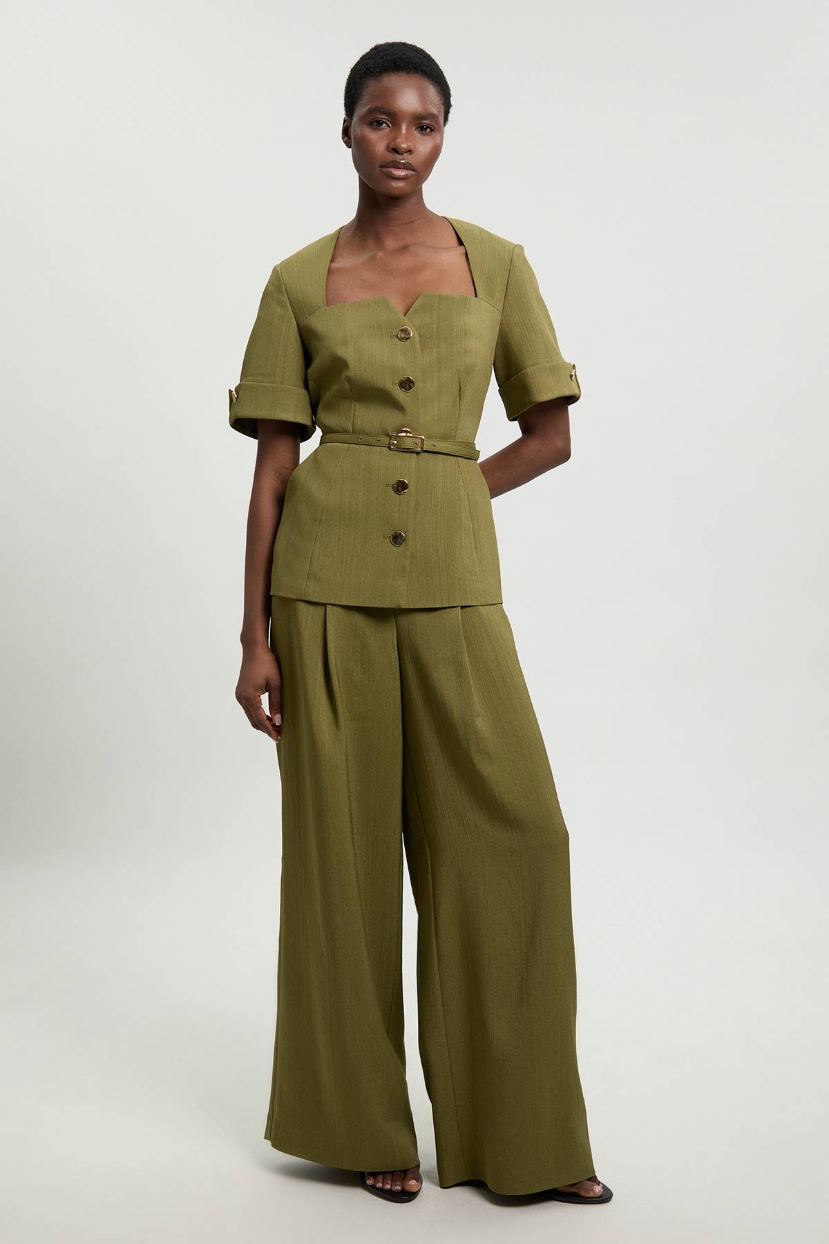 KarenMillen Veste Cintrée En Viscose À Encolure Carrée Et Manches Courtes Avec Ceinture