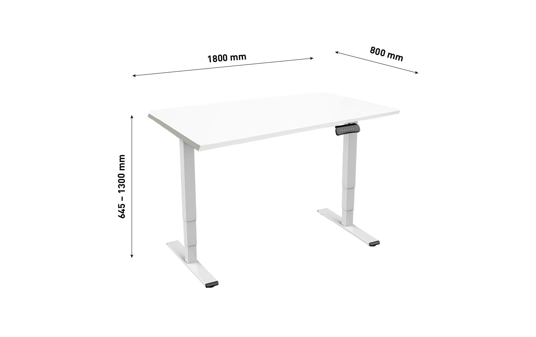 RAL 9016 1.8 x 0.8 m Weiss mit Weisser Tischplatte<br>Abwechslungsreiches Arbeiten im Stehen und Sitzen
