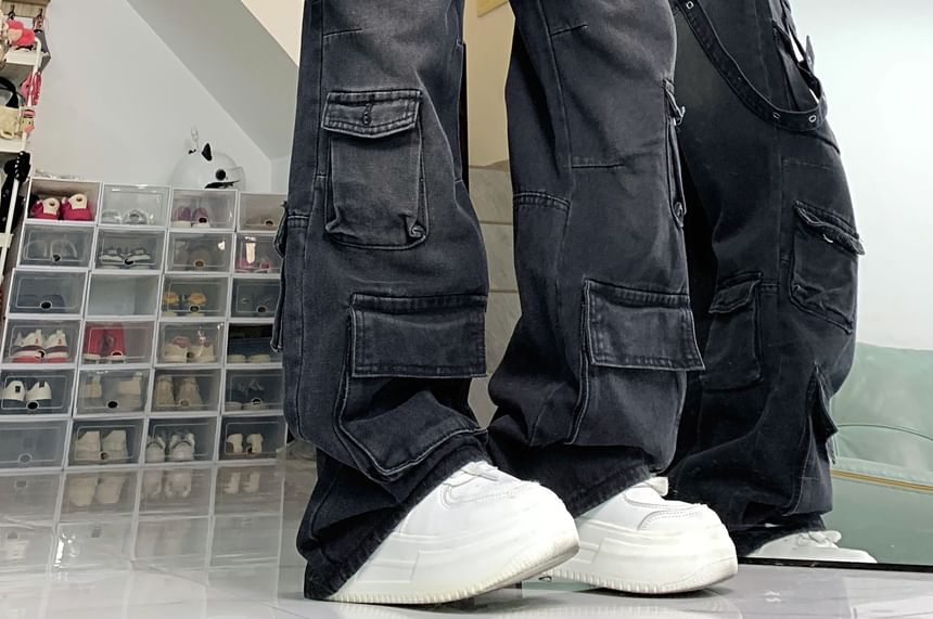 RONIN - Low Rise Washed Wide Leg Cargo Jeans