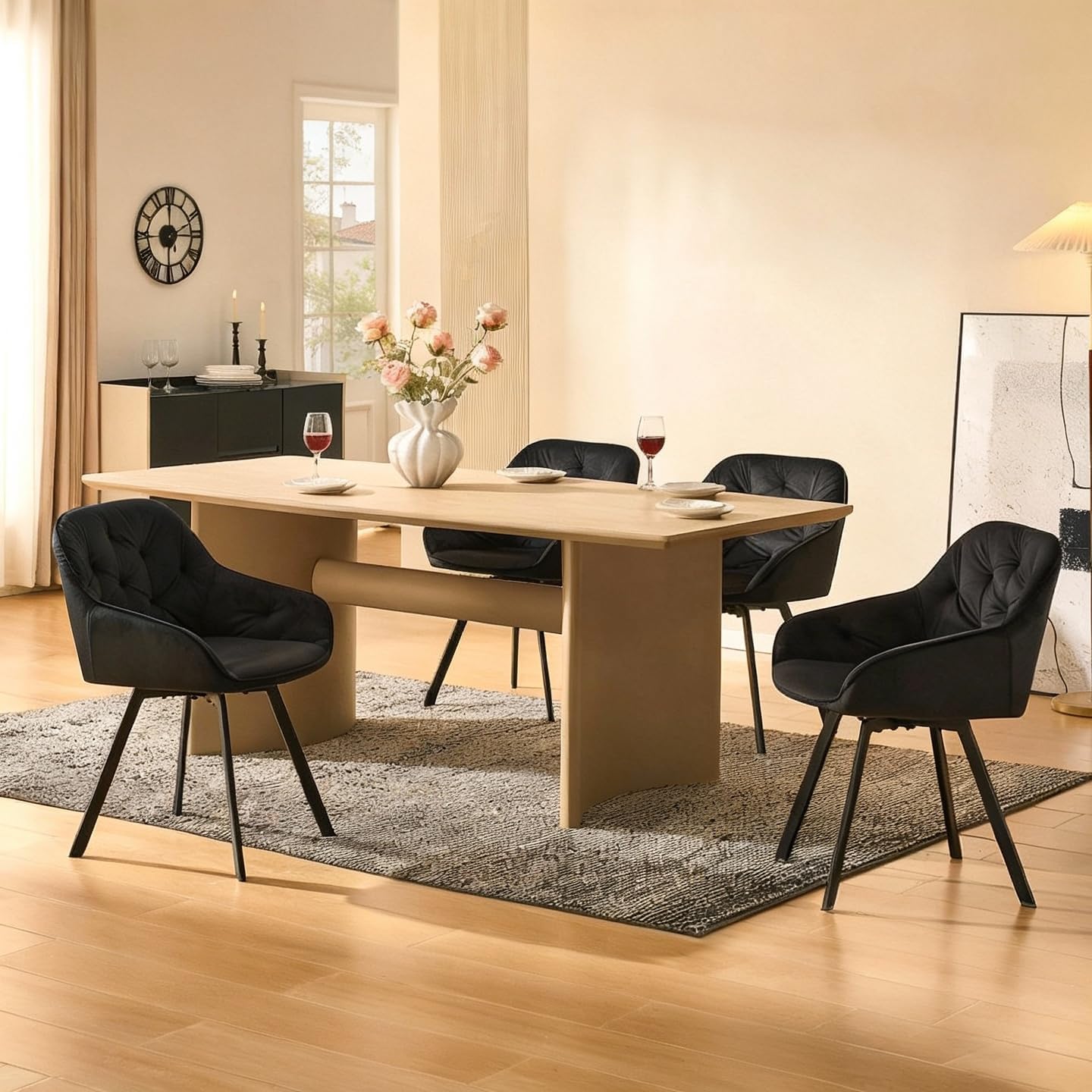 CLIPOP Samt Esszimmerstühle Drehbar 2er Set,Gepolstert Sessel Küchenstuhl mit Armlehne Freizeit Polsterstuhl Bequem Sitz Drehstuhl für Esszimmer Wohnzimmer Esszimmer, (1, Schwarz)