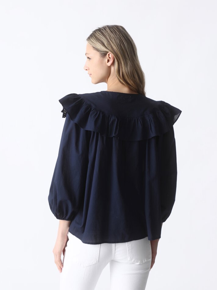 Blusa com detalhe de babado - Azul escuro