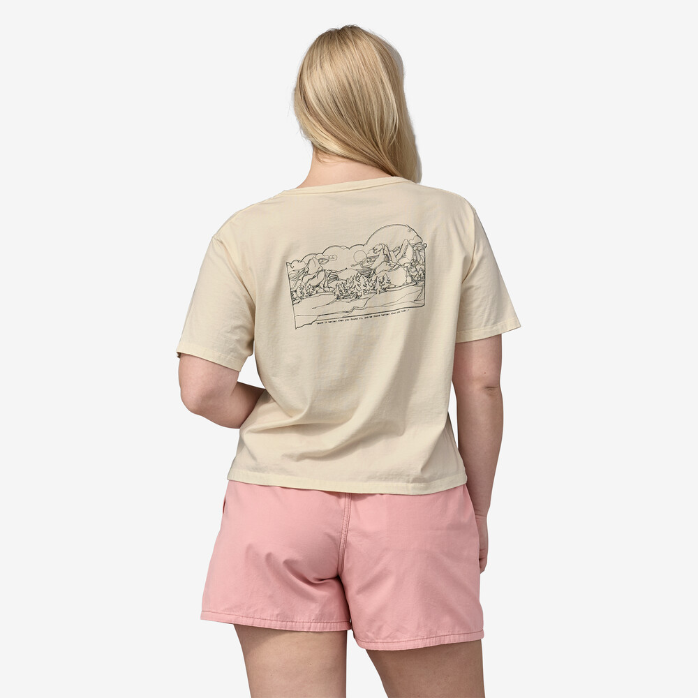 Damen-Bio-T-Shirt mit Tasche, locker geschnitten, Aufdruck „Lost and Found“