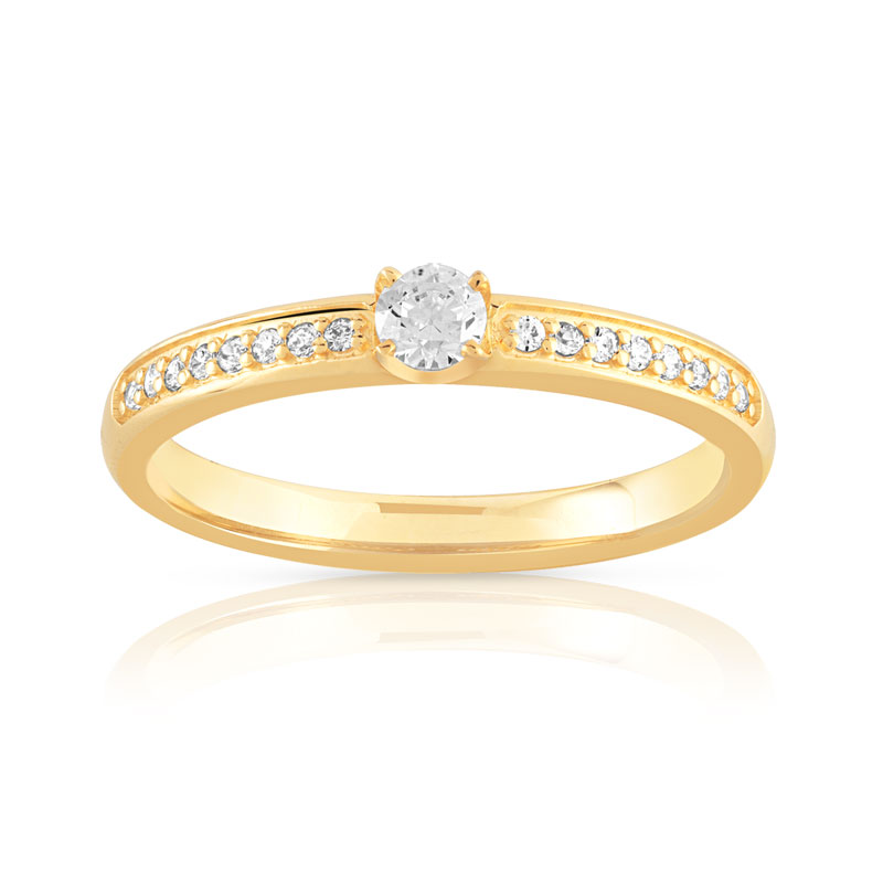 Bague solitaire or 750 jaune diamant 30/100e de cart