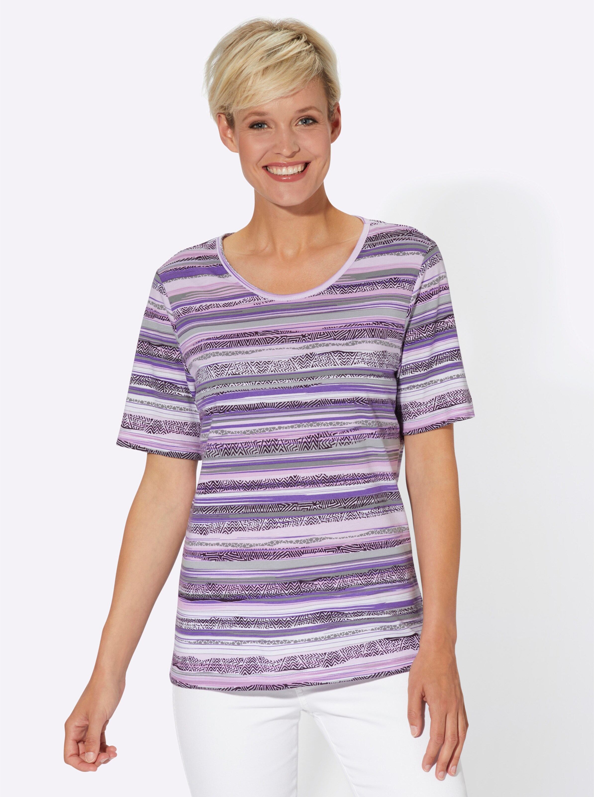 T-Shirt in lila-flieder-gemustert
