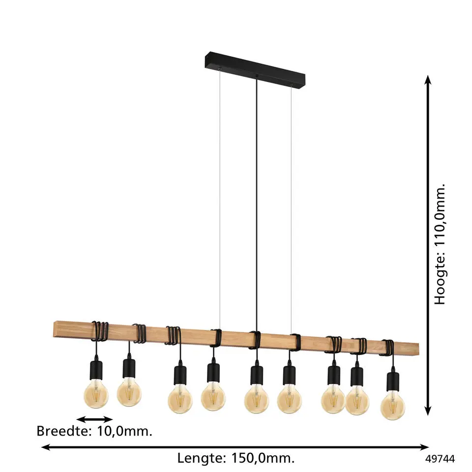 EGLOTownshendHanglamp-E27-150cm-Bruin/Zwart