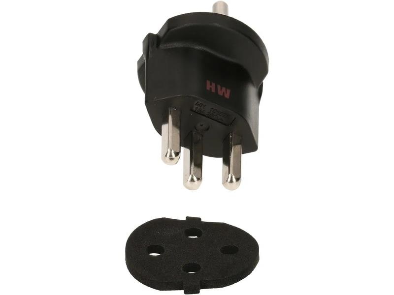 Max Hauri Fixadapter Schuko – T23 IP44, Schwarz Fixadapter 3-Pol Deutscher Schuko Stecker auf Schweizer T23 Stecker