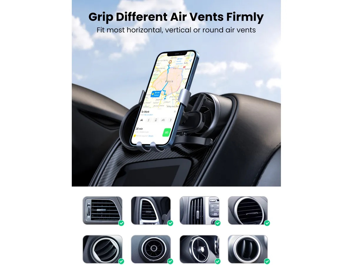 Round Air Vent Gravity Auto KFZ Smartphone Halterung für Lüftungsgitter Air Frame Befestigung mit Schwerkraft-Mechanismus (30401) - Schwarz