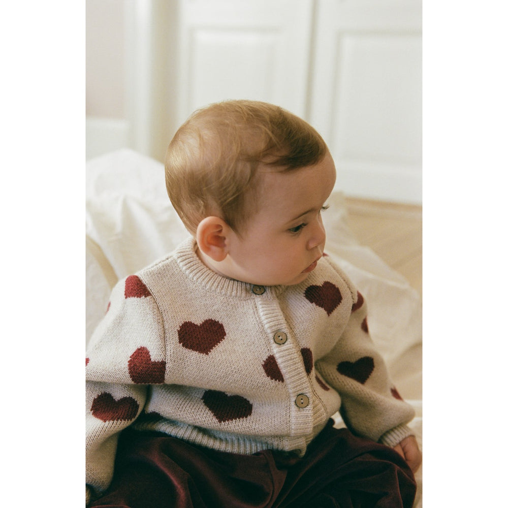 Køb Wheat Offwhite Melange Jacquard Cardigan Hearts