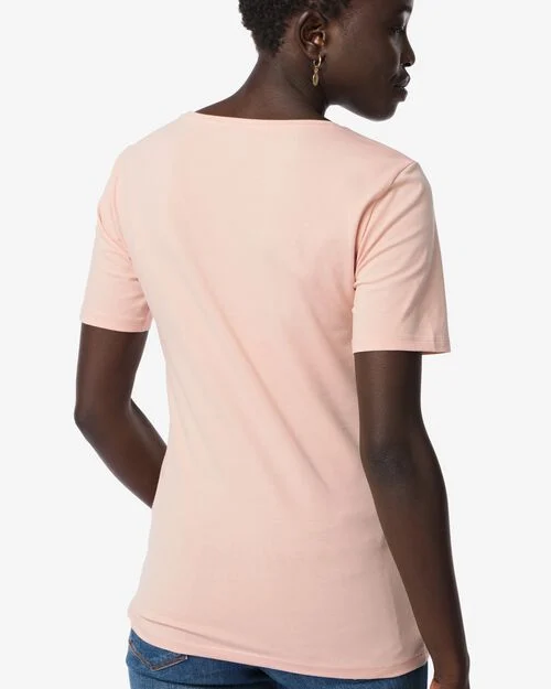 t-shirt femme slim fit col rond - manche courte rose pâle
