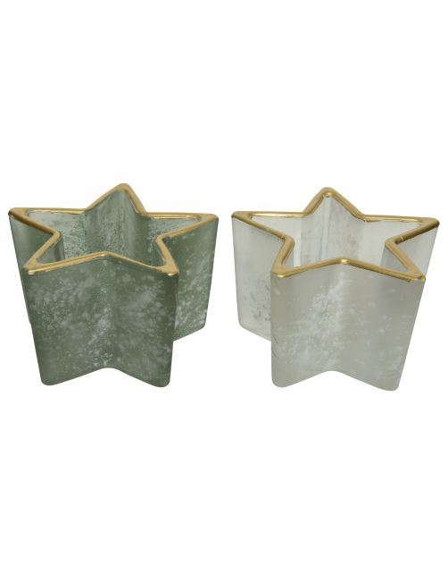 Decoris Theelichthouder Ster - Kerstversiering - Ø10.50x6.50 cm Assorti