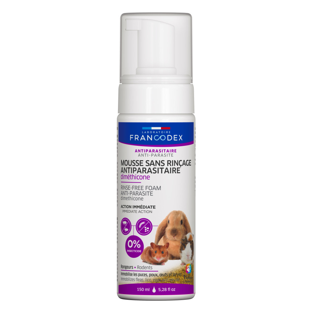 Mousse sans rinçage antiparasitaire au dimethicone pour rongeur 150ml