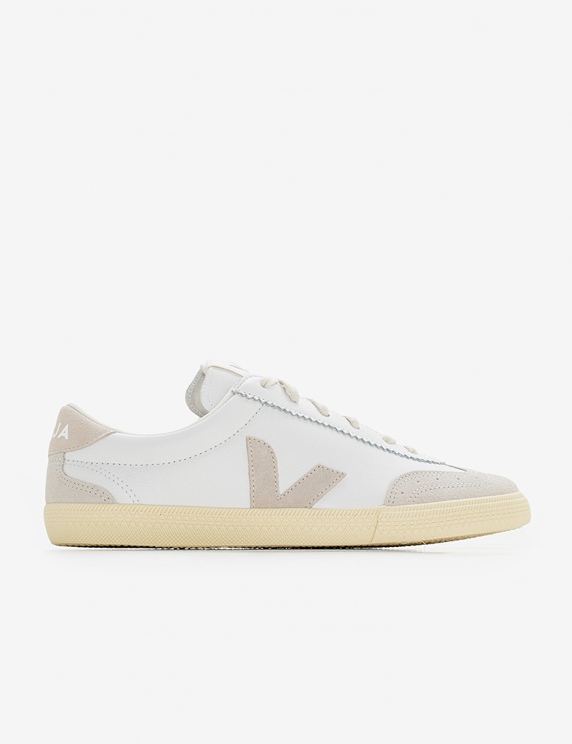 White-Grey Leather Volley Sneakers
